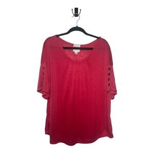 New York Laundry Top Women 3XL Plus Size Pink Modal Blend Gold Button Casual